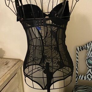 RACHEL Rachel Roy Black Sheer Lace Corset Bodysuit teddy